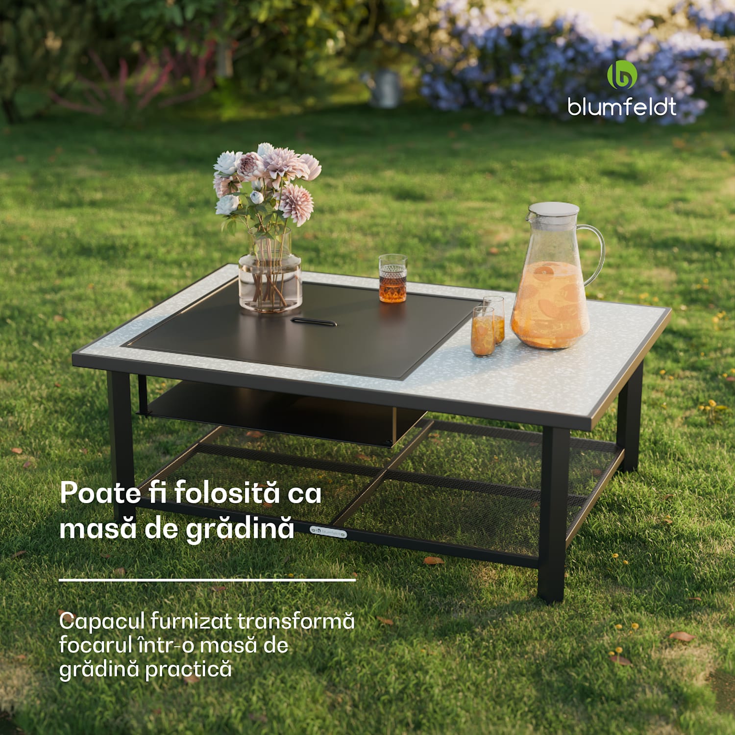 Merano Avanzato L șemineu 3 în 1 cu funcție grill, poate fi folosit ca masă 122 x 87 cm Un dreptunghi | Piatră gri