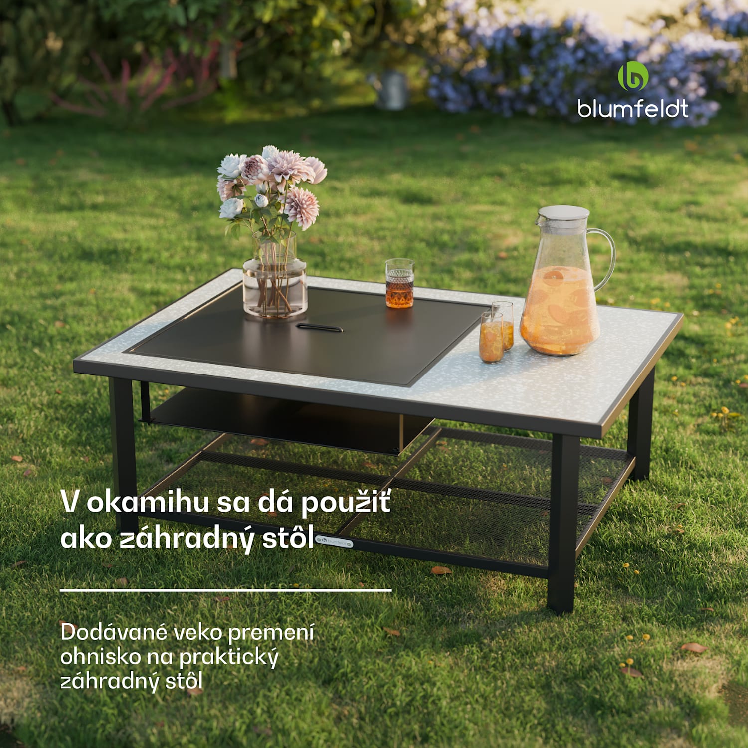 Merano Avanzato L, ohnisko 3 v 1 s funkciou grilu, dá sa použiť ako stôl, 122 x 87 cm 