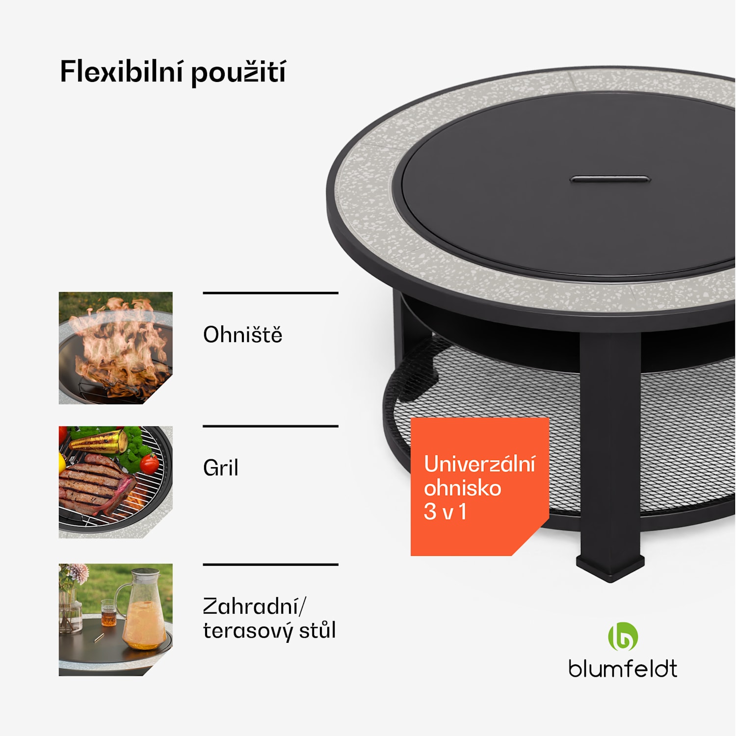 Merano Circolo 3 v 1, ohniště s funkcí grilu, lze použít jako stůl Oválný | Tmavě šedá
