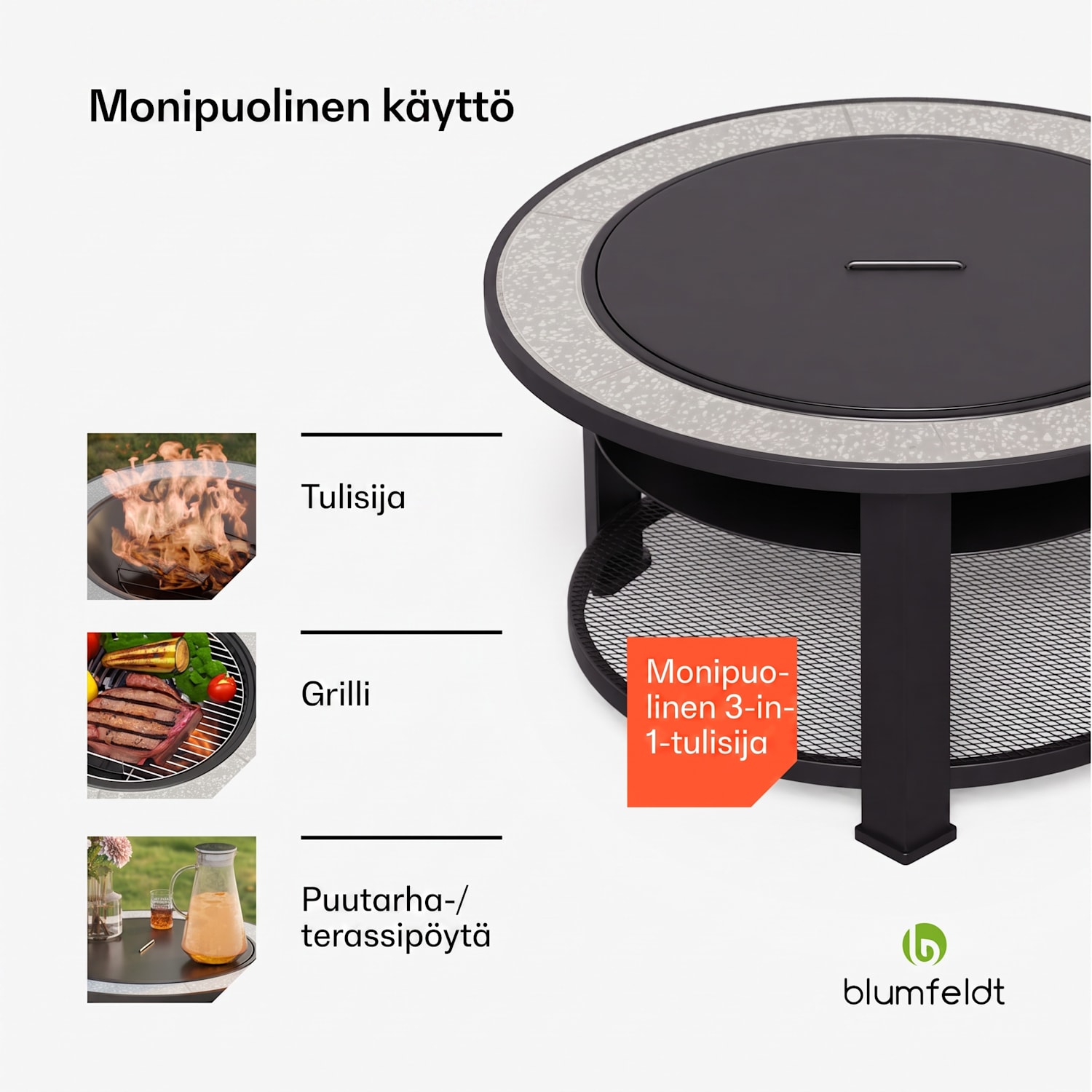 Merano Circolo 3 in 1 -tulimalja grillitoiminnolla, käytettävissä pöytänä halkaisija 87 cm Soikea | Tummanharmaa