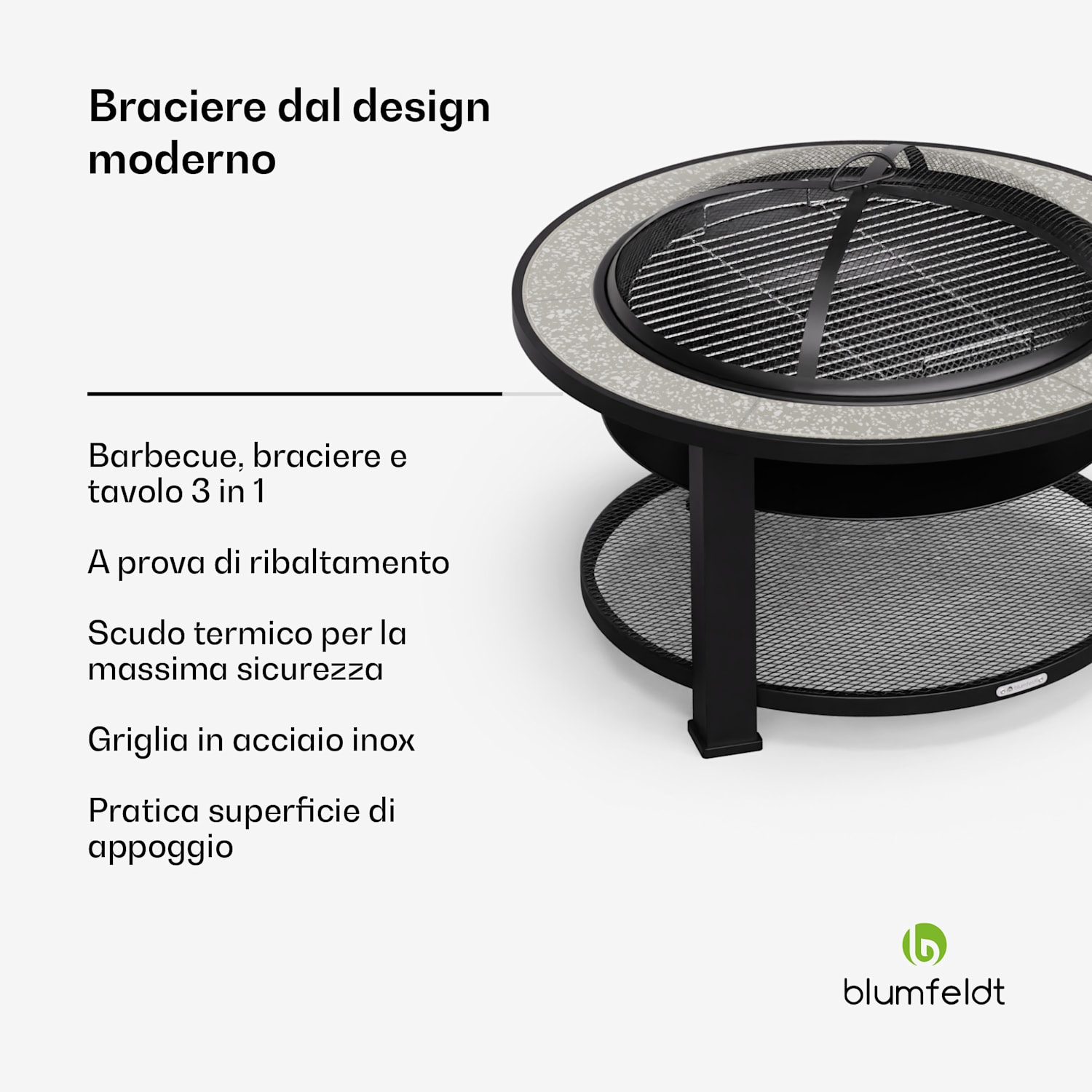 Merano Circolo - Braciere 3 in 1 con funzione grill, utilizzabile come tavolo, 87 cm di diametro Ovale | Grigio scuro