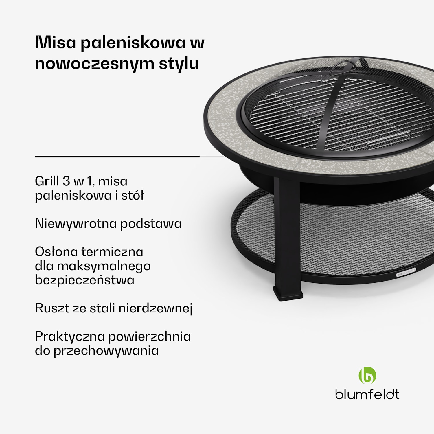 Merano Circolo, misa paleniskowa 3 w 1, z funkcją grilla, może być używana jako stół, średnica 87 cm Owalny | Ciemnoszary