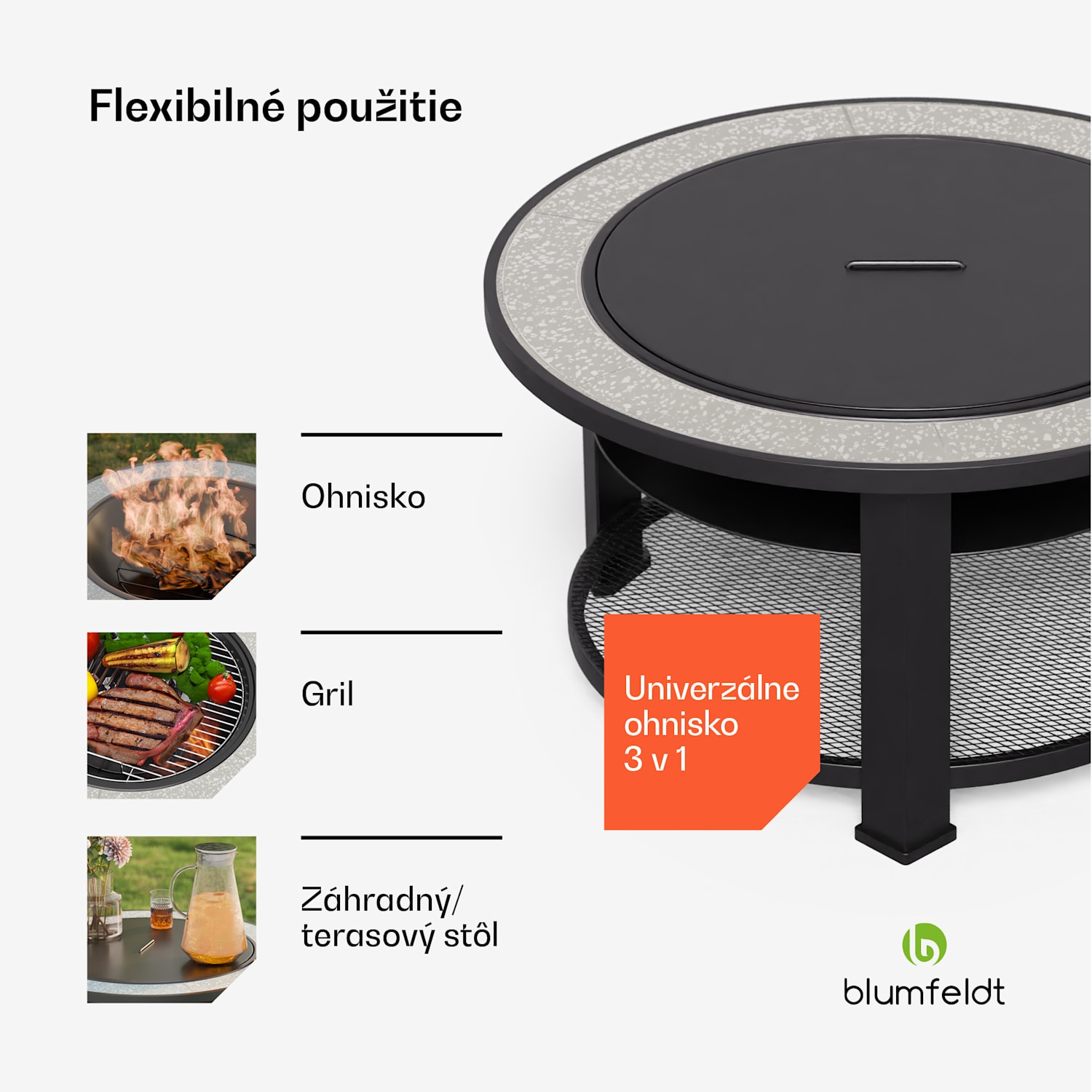 Merano Circolo 3 v 1, ohnisko s funkciou grilu, dá sa použiť ako stôl, priemer 87 cm Oválny | Tmavo šedá