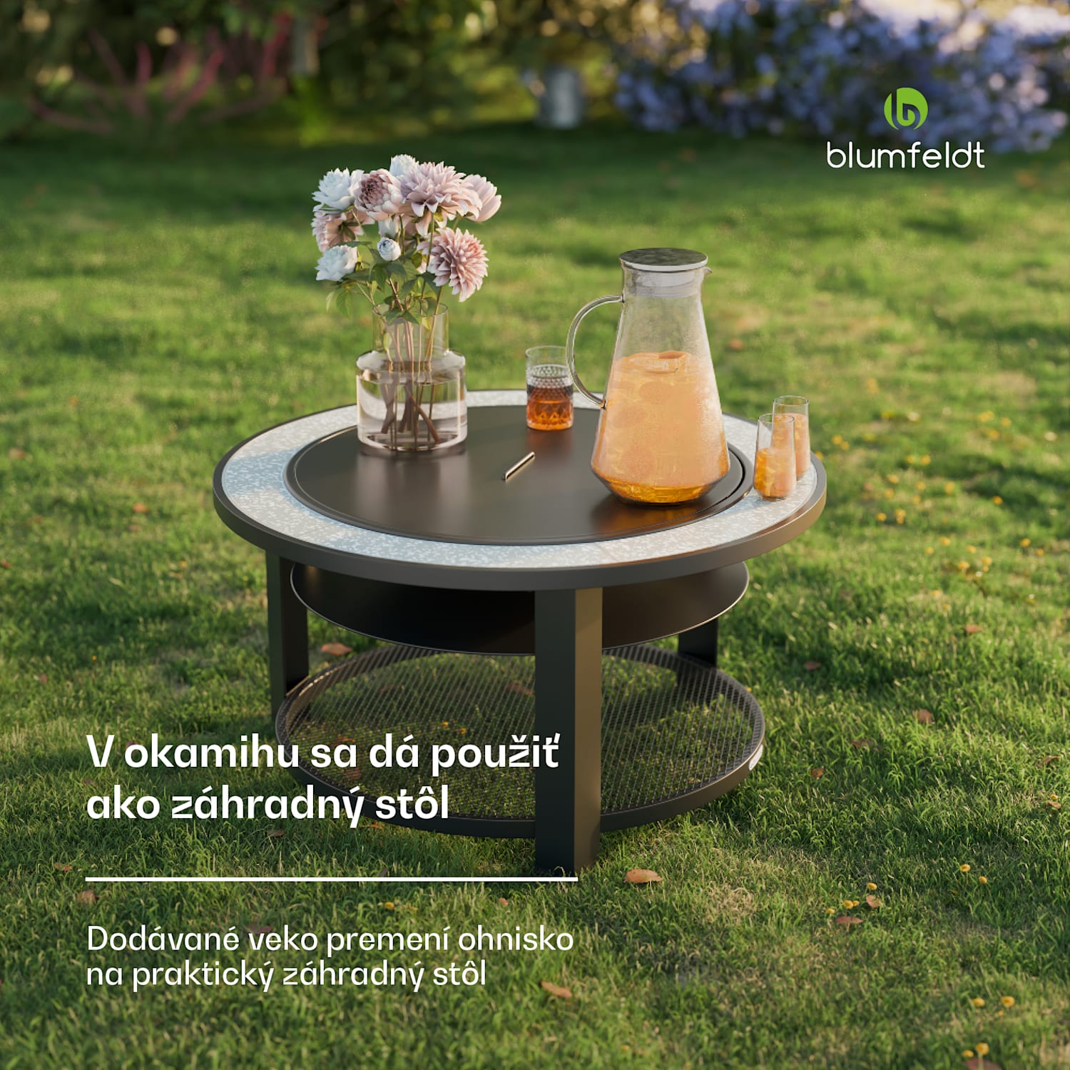 Merano Circolo 3 v 1, ohnisko s funkciou grilu, dá sa použiť ako stôl, priemer 87 cm Oválny | Tmavo šedá