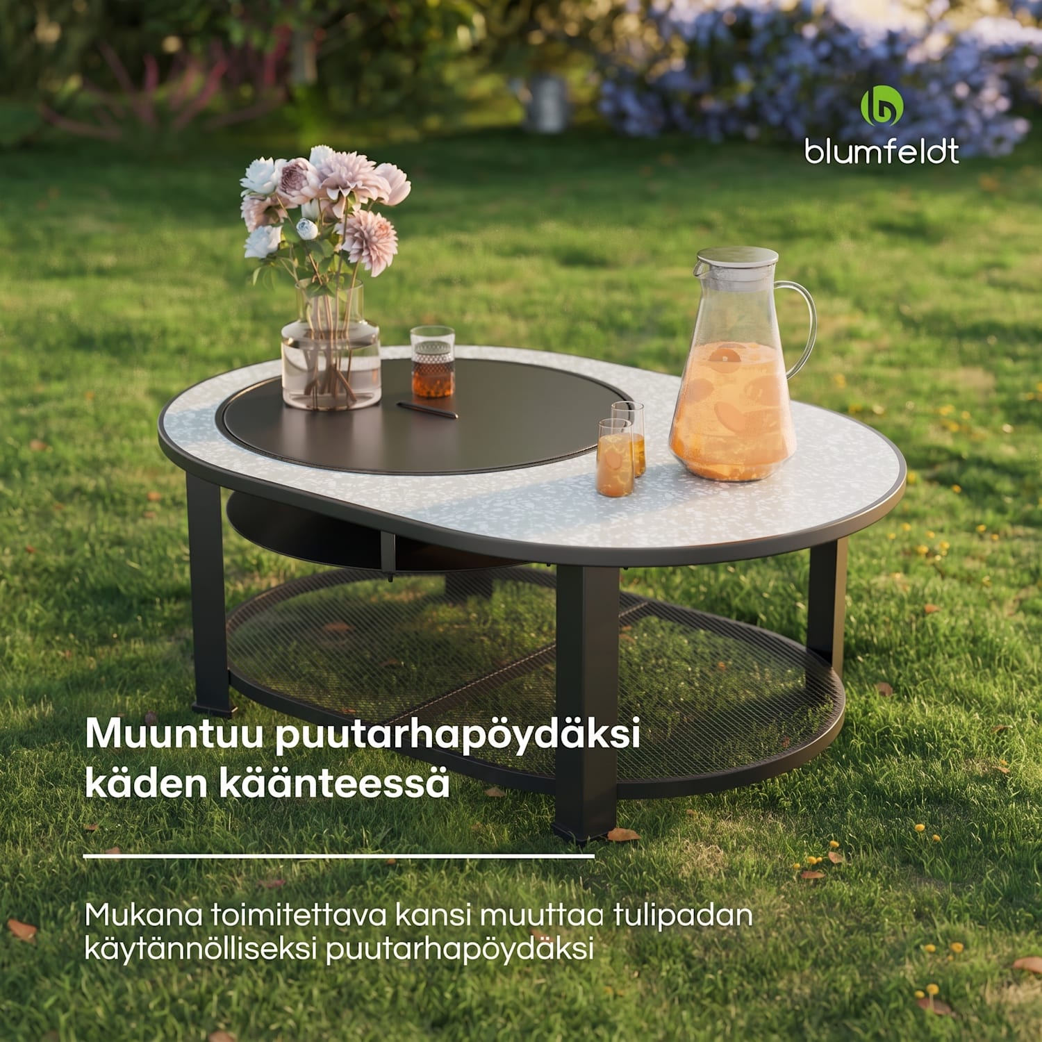 Merano Circolo L 3 in 1 -tulimalja grillitoiminnolla, käytettävissä pöytänä 122 x 87 cm Elliptinen | Harmaa Kivi