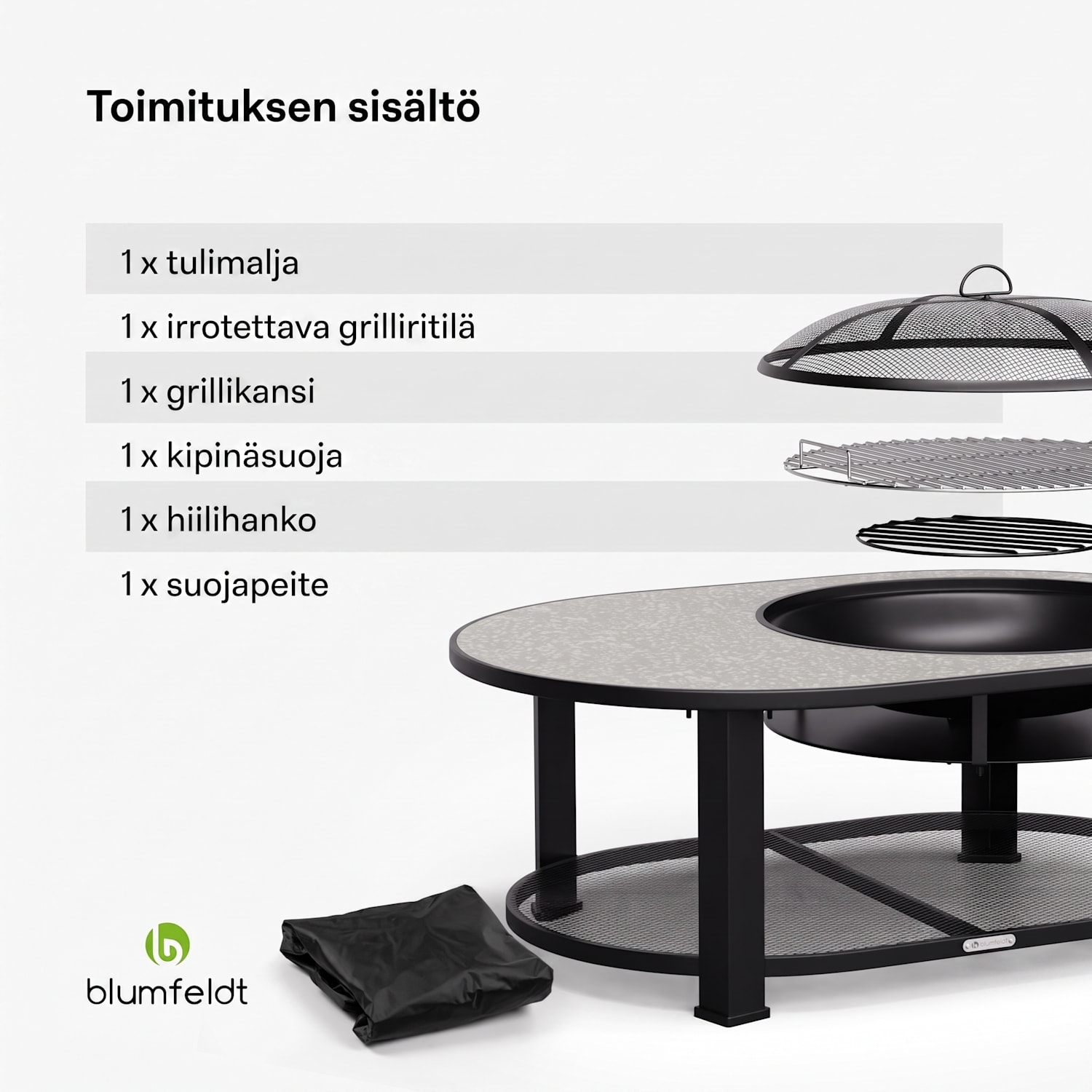 Merano Circolo L 3 in 1 -tulimalja grillitoiminnolla, käytettävissä pöytänä 122 x 87 cm Elliptinen | Harmaa Kivi