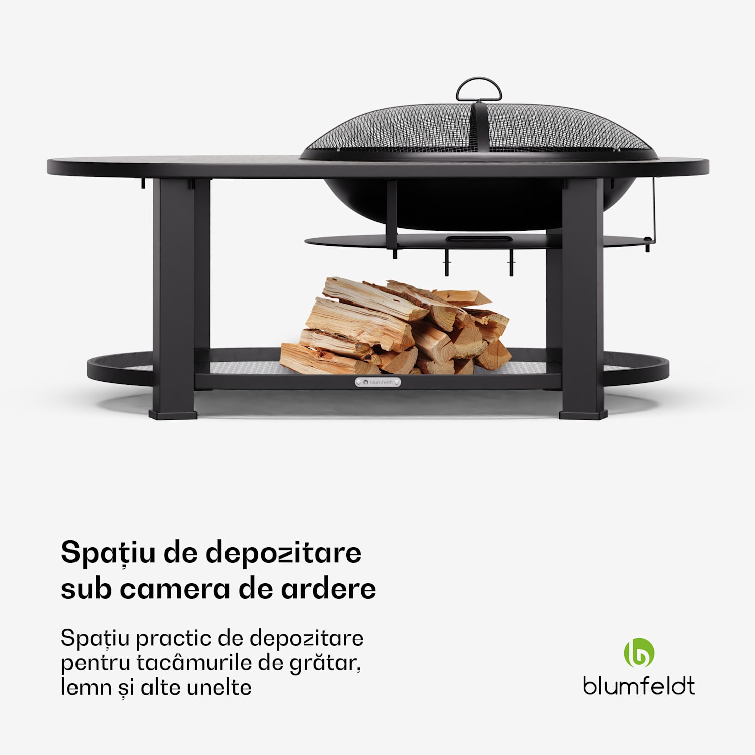 Merano Circolo L, șemineu 3 în 1,cu funcție grill, poate fi folosit ca masă Eliptic | Piatră gri