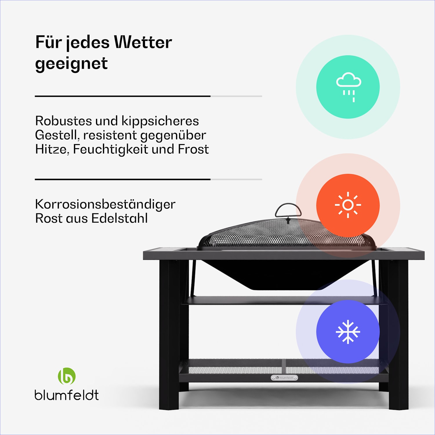 Merano Avanzato 3-in-1-Feuerschale mit Grillfunktion als Tisch nutzbar 87 x 87 cm  Quadrat | Hellgrau