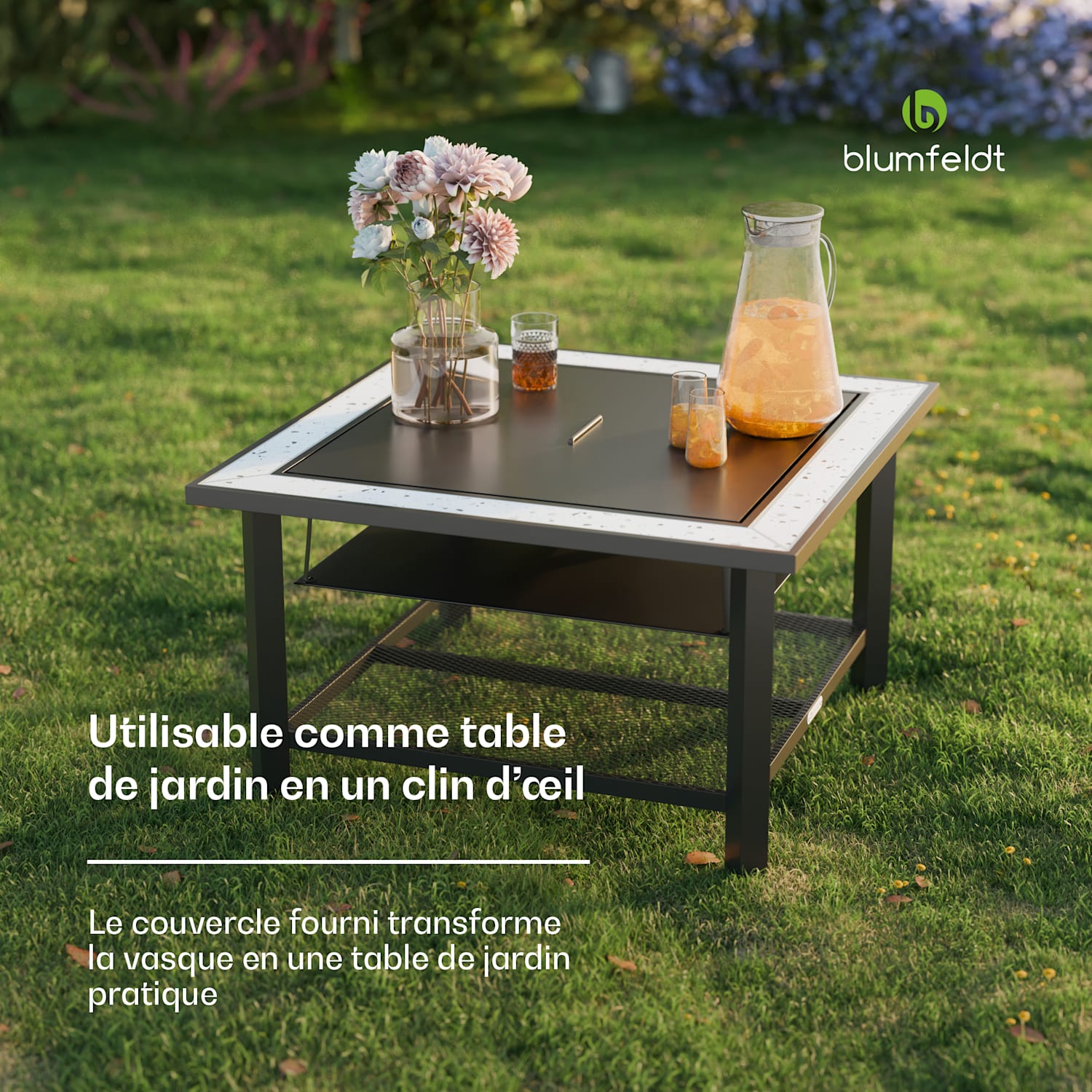 Merano Avanzato 3-in-1 vuurschaal met grillfunctie kan worden gebruikt als tafel 87 x 87 cm Een vierkant | Lichtgrijs