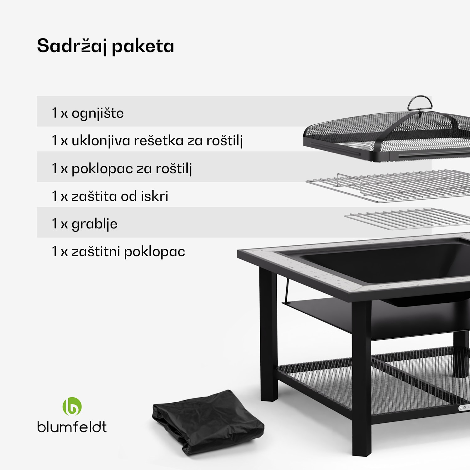 Merano Avanzato 3 u 1, ložište s funkcijom roštilja, može se koristiti kao stol, 87 x 87 cm Kvadrat | Svijetlo siva