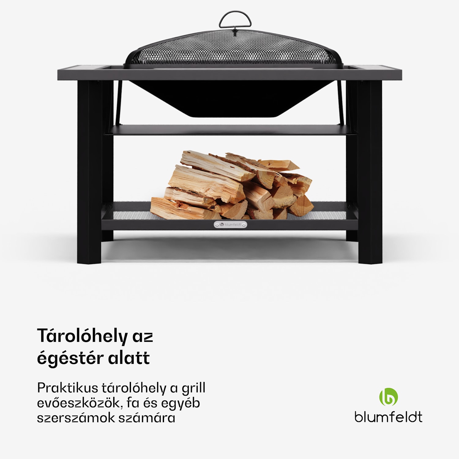 Merano Avanzato 3 az 1-ben, tűzrakóhely grill funkcióval, asztalként is használható, 87 x 87 cm Egy négyzet | Világosszürke