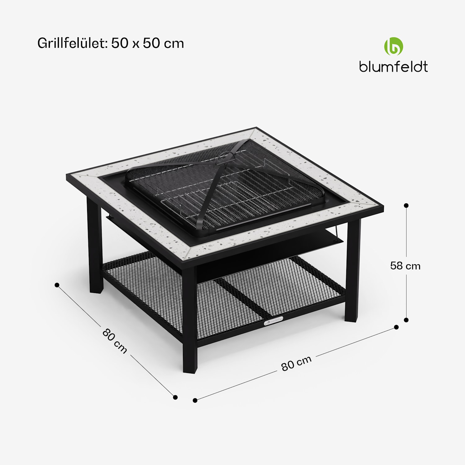 Merano Avanzato 3 az 1-ben, tűzrakóhely grill funkcióval, asztalként is használható, 87 x 87 cm Egy négyzet | Világosszürke