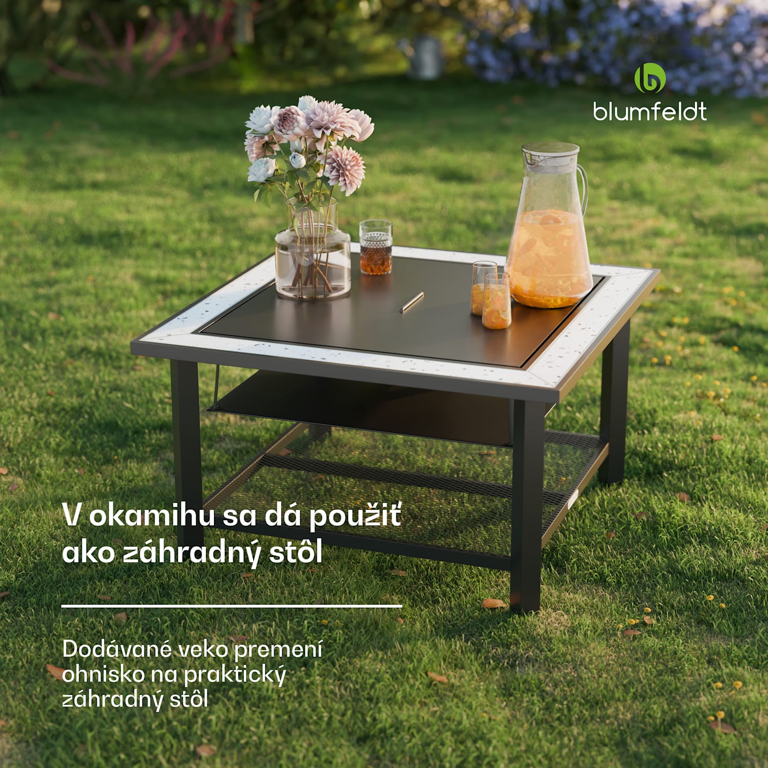 Merano Avanzato 3 v 1, ohnisko s funkciou grilu, dá sa použiť ako stôl, 87 x 87 cm Štvorec | Svetlo šedá