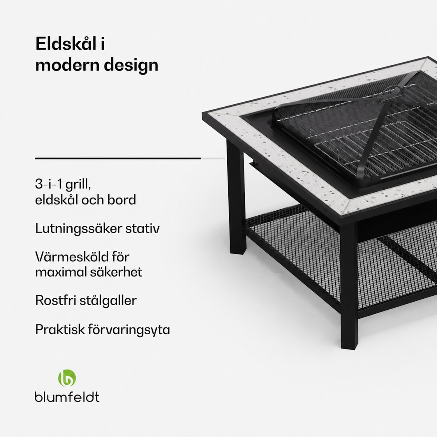 Merano Avanzato 3-i-1-eldskål med grillfunktion, kan användas som bord, 87 x 87 cm En fyrkant | Ljusgrå