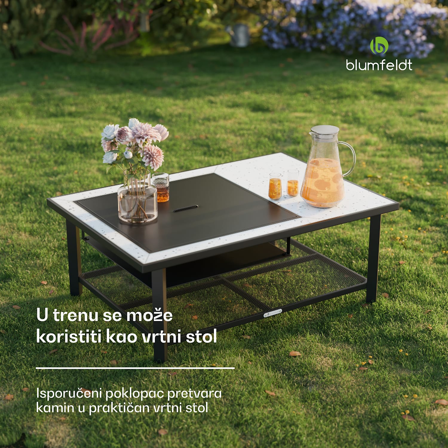 Merano Avanzato L, 3 u 1 ložište s funkcijom roštilja, može se koristiti kao stol, 122 x 87 cm Pravokutnik | Bijela