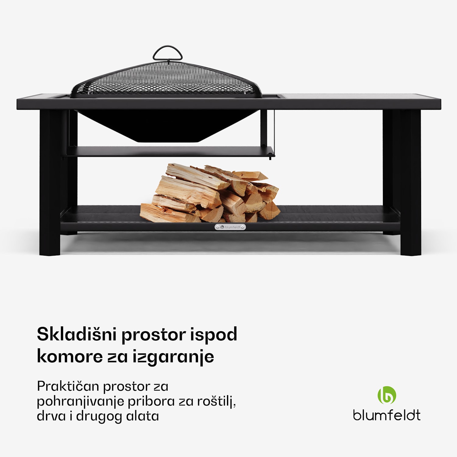 Merano Avanzato L, 3 u 1 ložište s funkcijom roštilja, može se koristiti kao stol, 122 x 87 cm Pravokutnik | Bijela