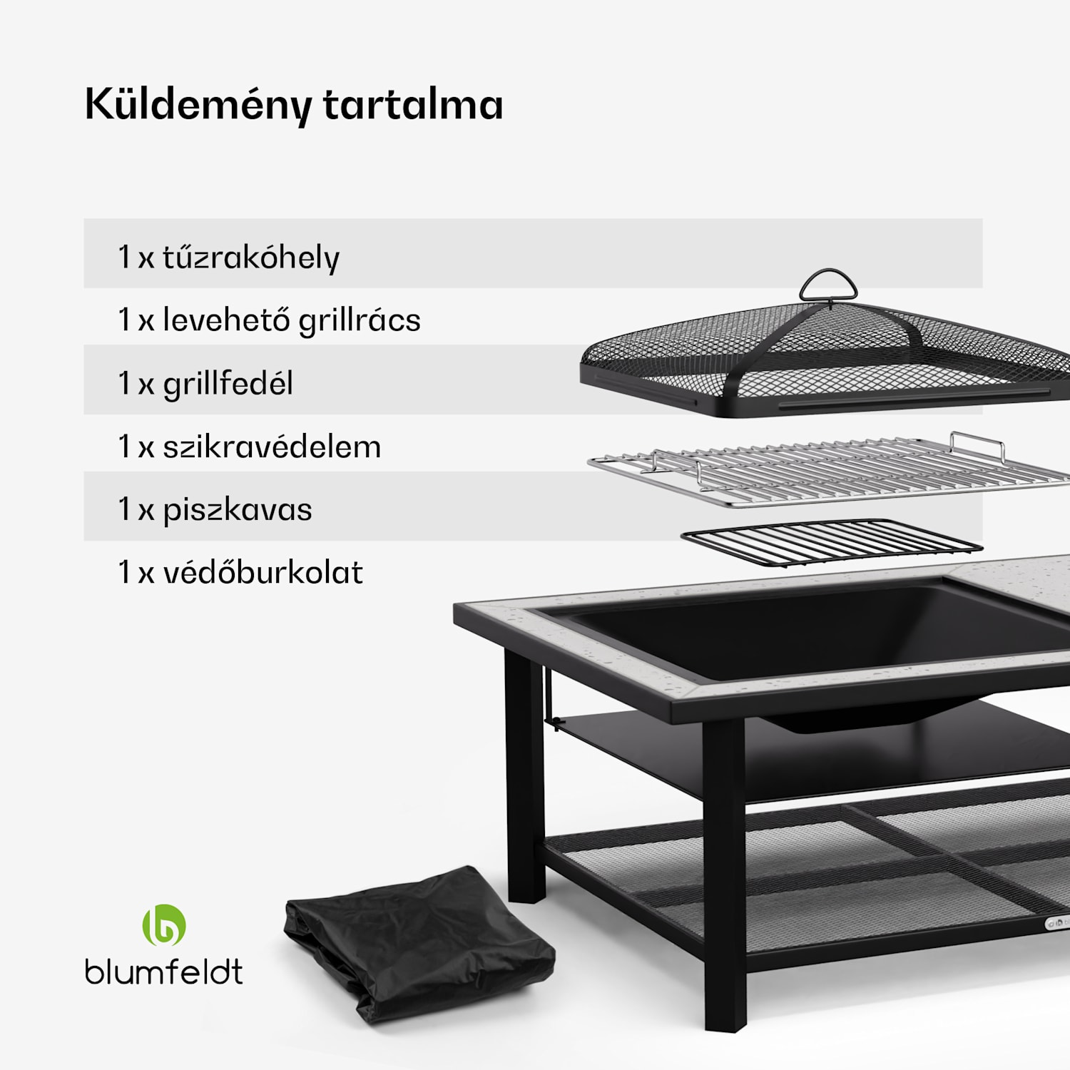 Merano Avanzato L, 3 az 1-ben tűzrakóhely grill funkcióval, használható asztalként, 122 x 87 cm Egy téglalap | Fehér