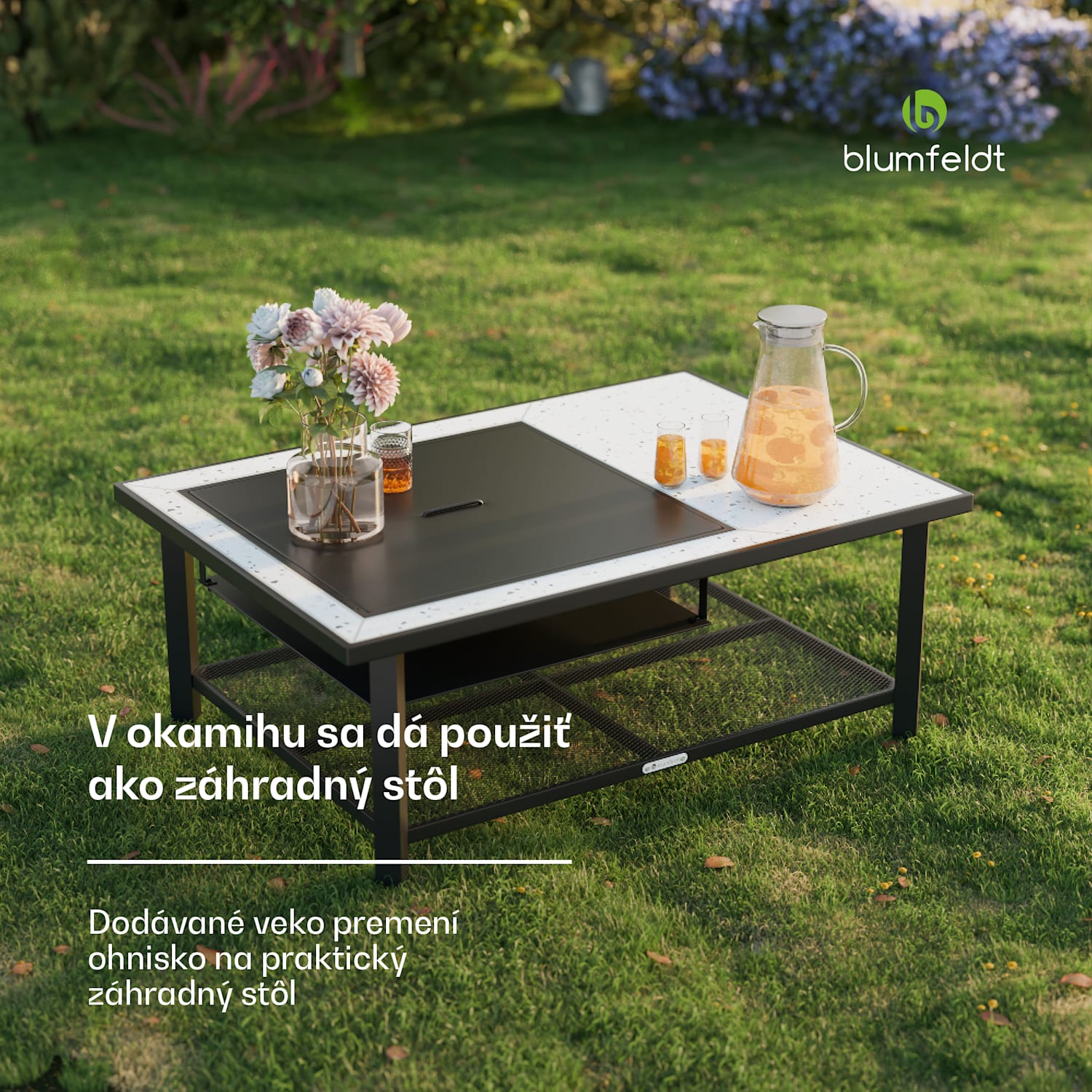 Merano Avanzato L, ohnisko 3 v 1 s funkciou grilu, dá sa použiť ako stôl, 122 x 87 cm Obdĺžnik | Biela