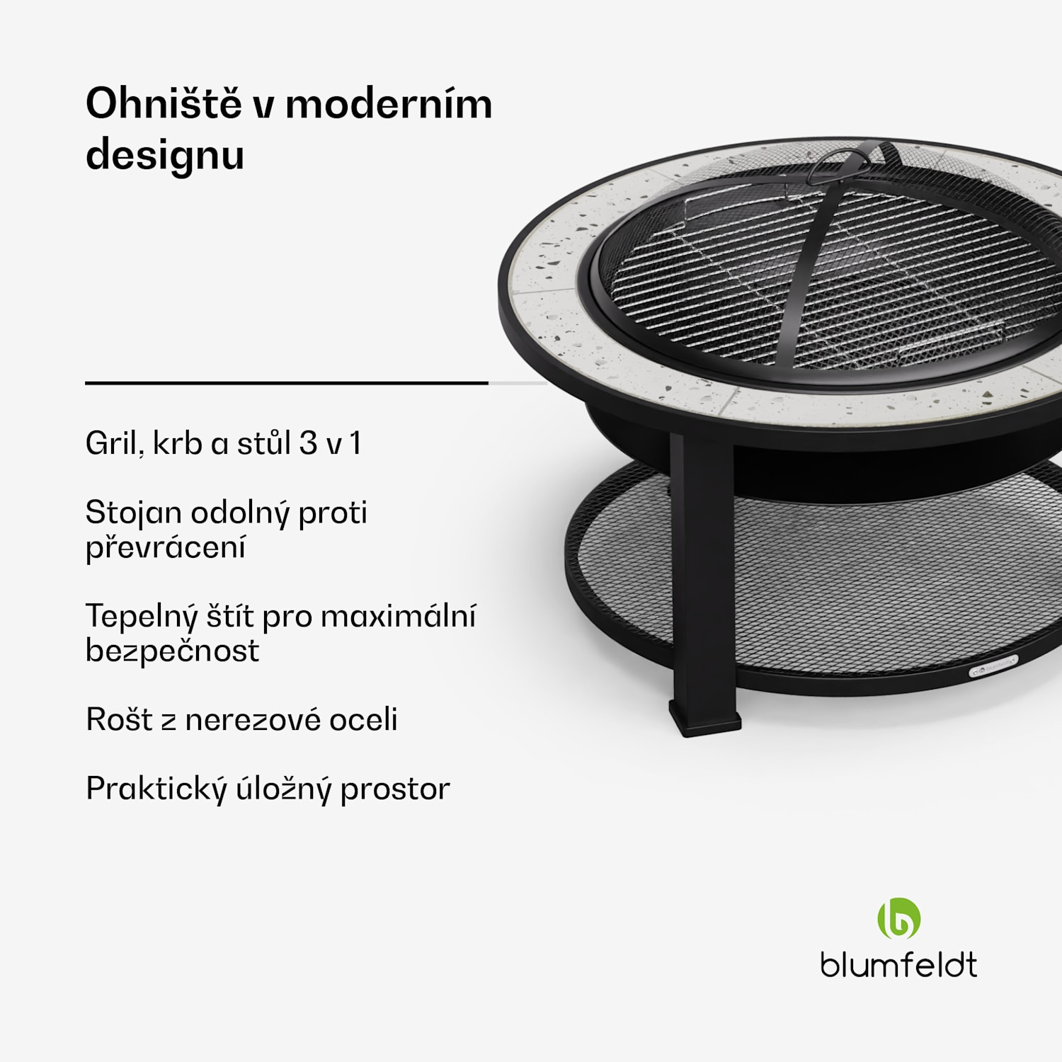 Merano Circolo 3 v 1, ohniště s funkcí grilu, lze použít jako stůl Oválný | Světle šedá