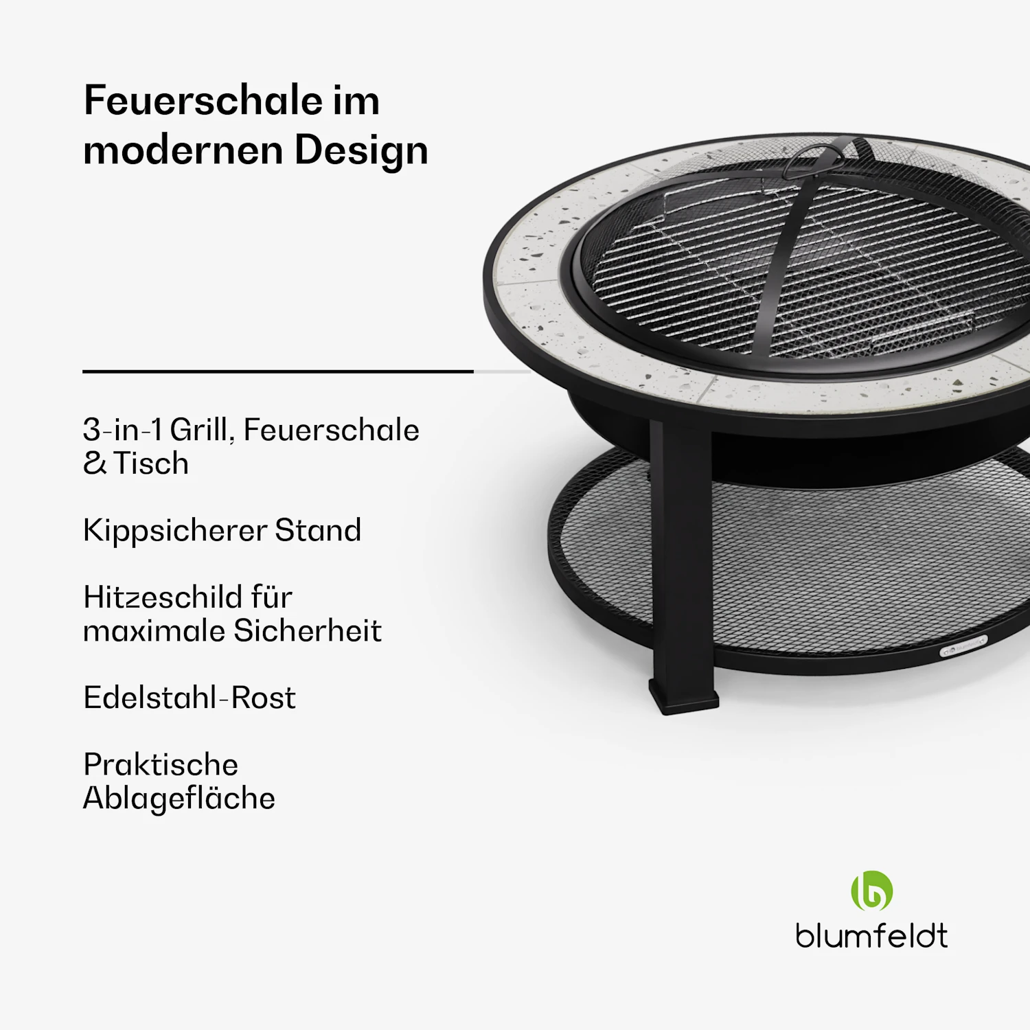 Rubal blumfeldt        Merano 80cm Niedrige Feuerschale mit Grill HellgrauQA 5555