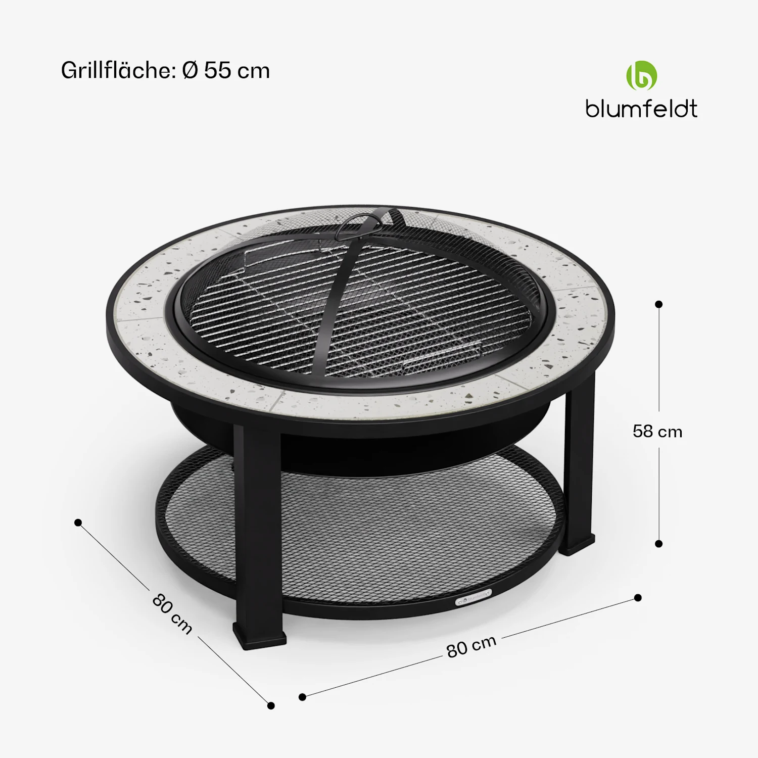 Rubal blumfeldt        Merano 80cm Niedrige Feuerschale mit Grill HellgrauQA 5555