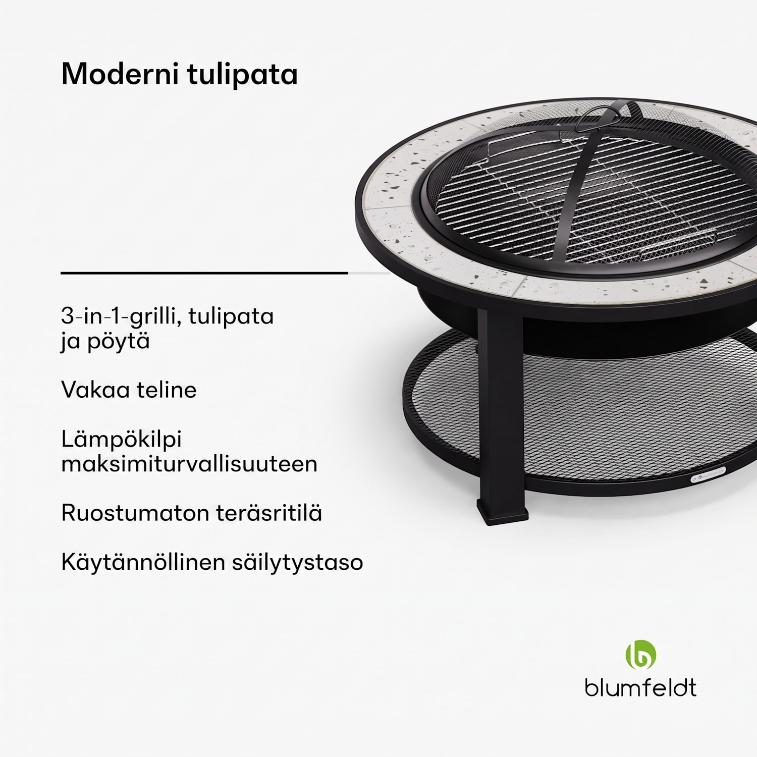 Merano Circolo 3 in 1 -tulimalja grillitoiminnolla, käytettävissä pöytänä halkaisija 87 cm Soikea | Vaaleanharmaa