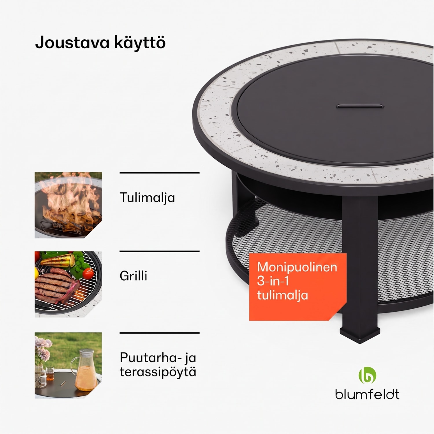 Merano Circolo 3 in 1 -tulimalja grillitoiminnolla, käytettävissä pöytänä halkaisija 87 cm Soikea | Vaaleanharmaa