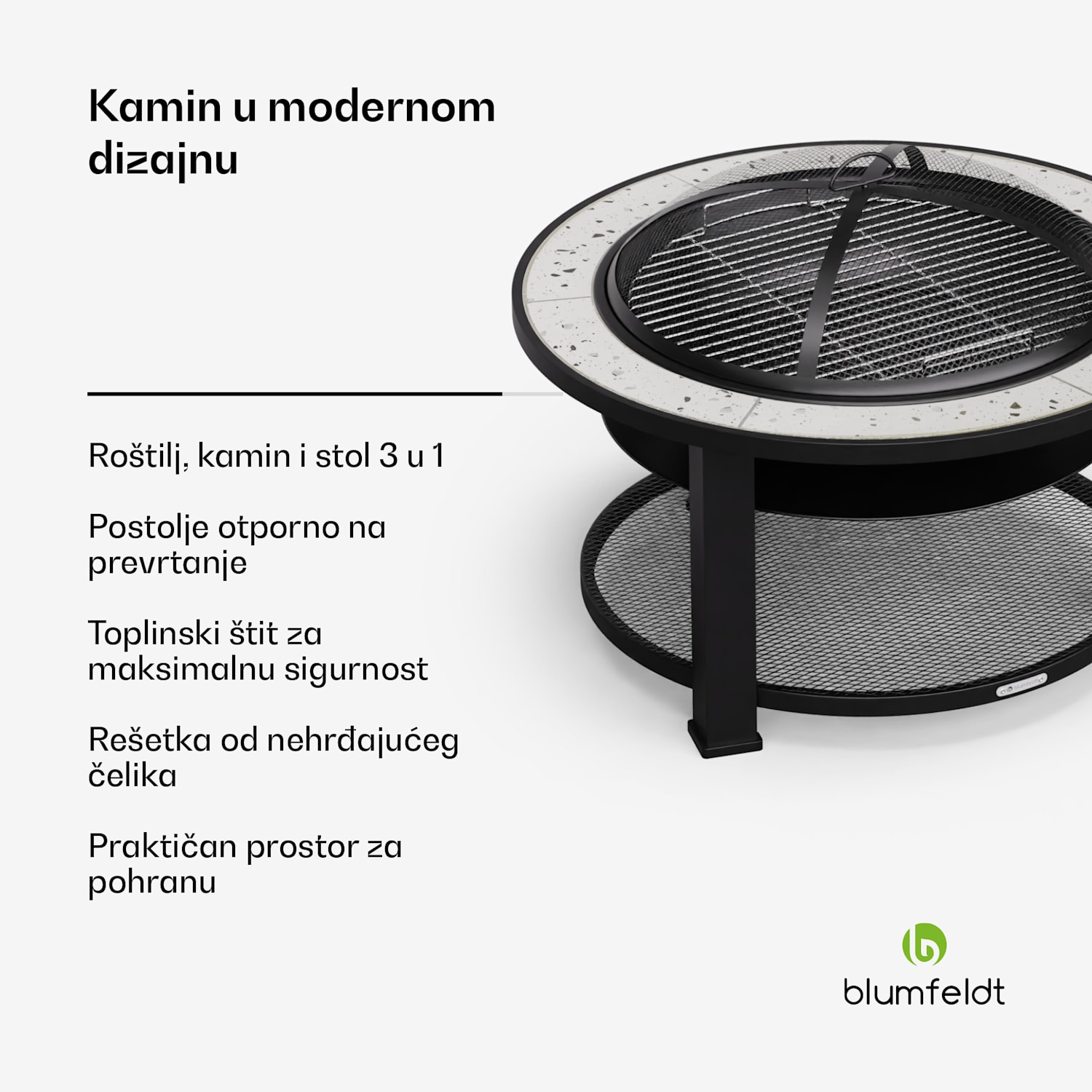 Merano Avanzato 3 u 1, ložište s funkcijom roštilja, može se koristiti kao stol, 87 x 87 cm Ovalni | Svijetlo siva