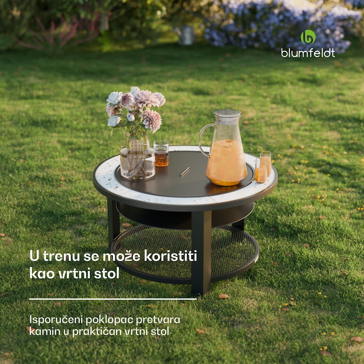 Merano Avanzato 3 u 1, ložište s funkcijom roštilja, može se koristiti kao stol, 87 x 87 cm Ovalni | Svijetlo siva