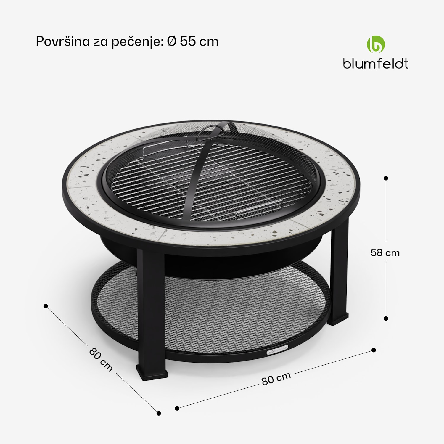 Merano Avanzato 3 u 1, ložište s funkcijom roštilja, može se koristiti kao stol, 87 x 87 cm Ovalni | Svijetlo siva