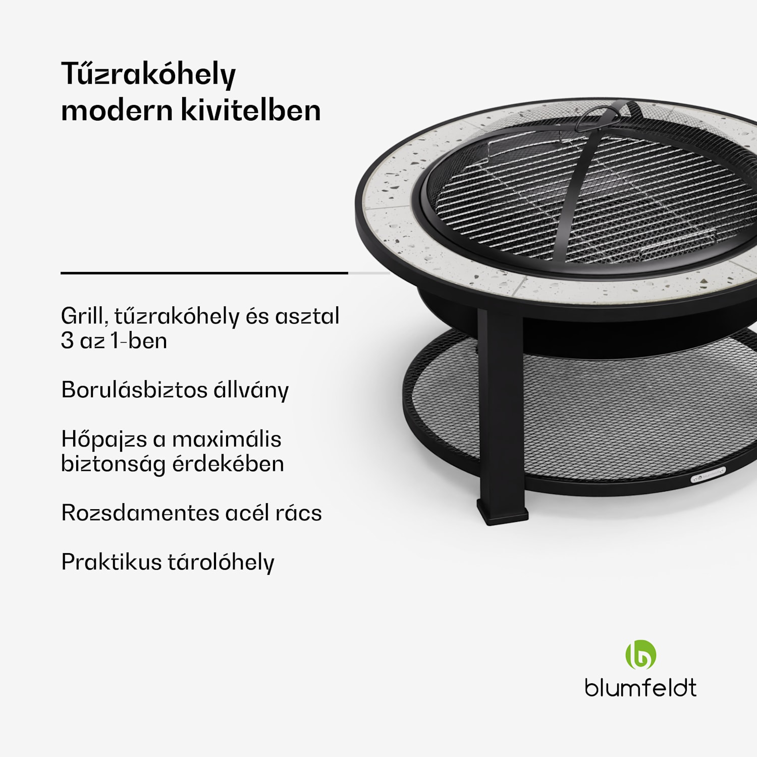 Merano Circolo 3 az 1-ben, tűzrakóhely grill funkcióval, használható asztalként, 87 cm-es átmérő Ovális | Világosszürke