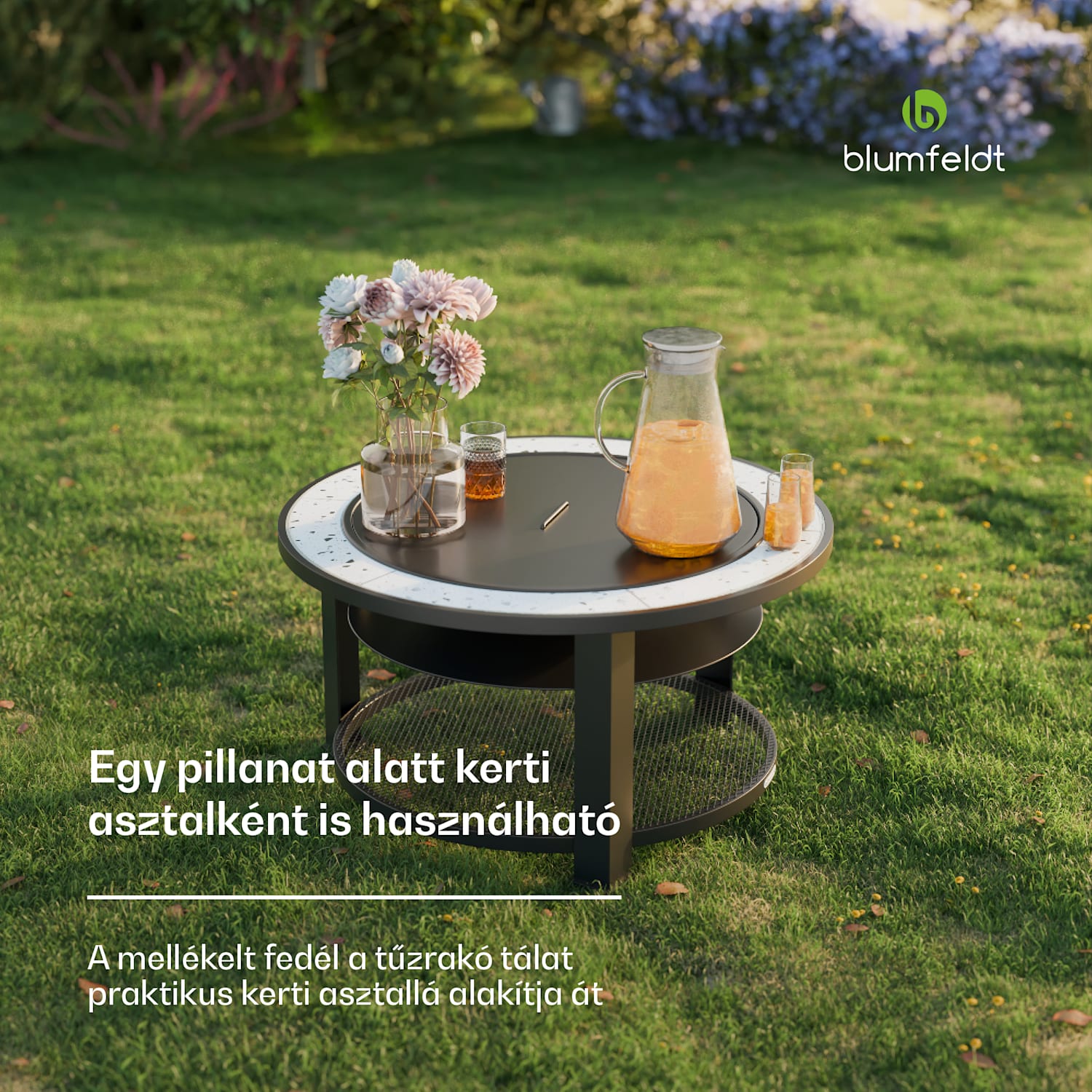 Merano Circolo 3 az 1-ben, tűzrakóhely grill funkcióval, használható asztalként, 87 cm-es átmérő Ovális | Világosszürke