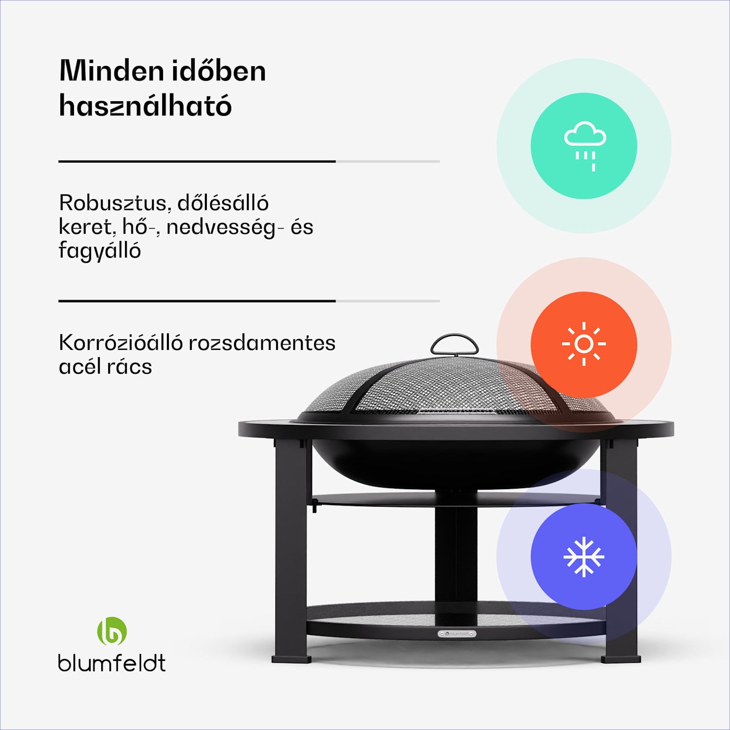 Merano Circolo 3 az 1-ben, tűzrakóhely grill funkcióval, használható asztalként, 87 cm-es átmérő Ovális | Világosszürke