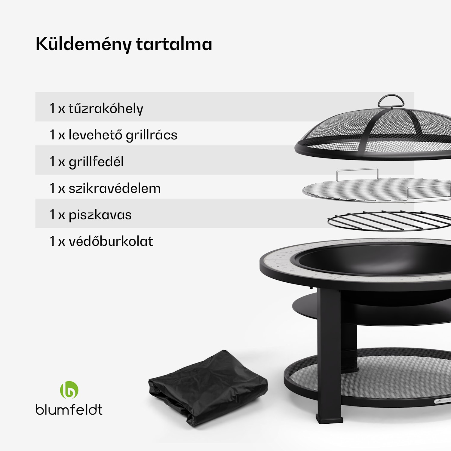 Merano Circolo 3 az 1-ben, tűzrakóhely grill funkcióval, használható asztalként, 87 cm-es átmérő Ovális | Világosszürke