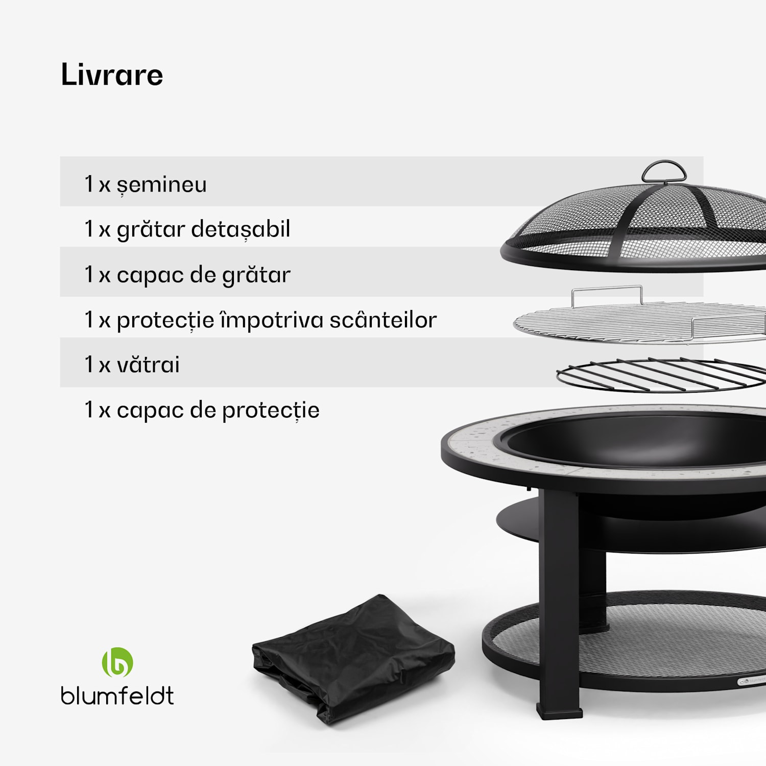 Merano Circolo 3 în 1, șemineu cu funcție grill, poate fi folosit ca masă Oval | Gri deschis