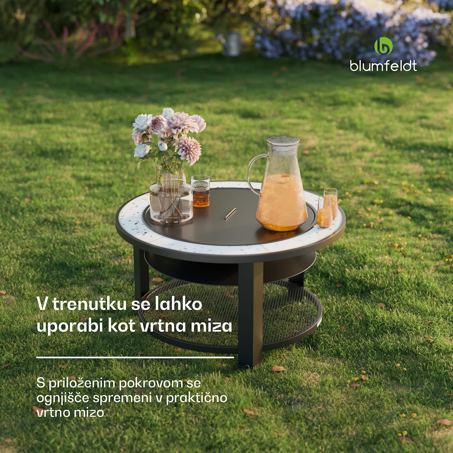 Merano Circolo 3 v 1, ognjišče s funkcijo žara, ki se lahko uporablja kot miza Ovalna | Svetlo siva