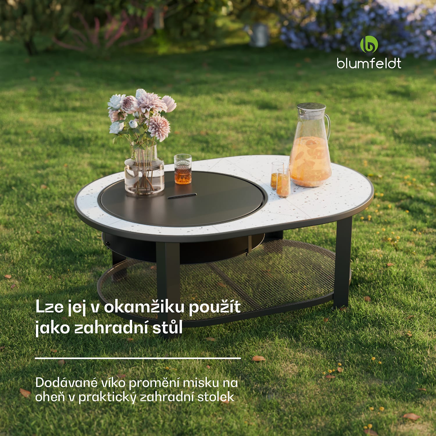 Merano Circolo L, ohniště 3 v 1, s funkcí grilu, lze použít jako stůl, 122 x 87 cm Eliptický | Bílá