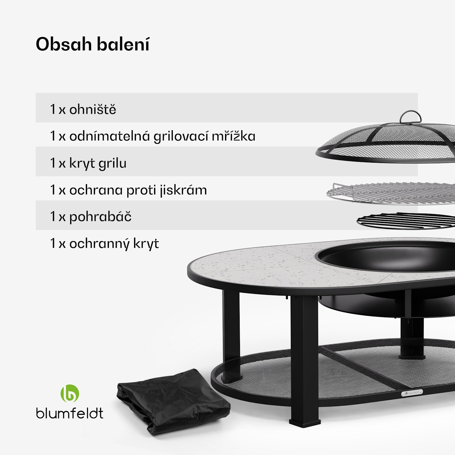 Merano Circolo L, ohniště 3 v 1, s funkcí grilu, lze použít jako stůl, 122 x 87 cm Eliptický | Bílá