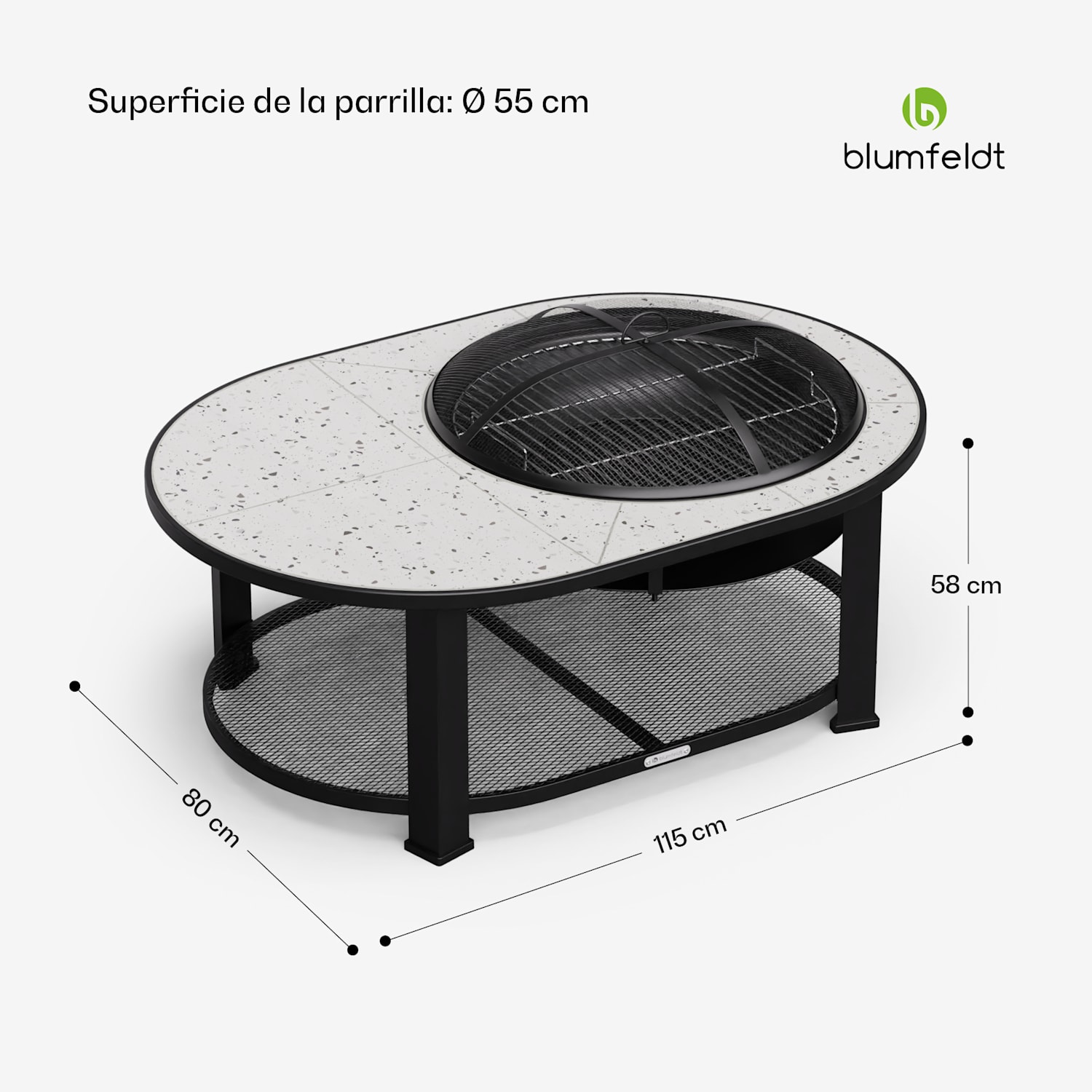 Merano Circolo 3-en-1 cuenco de fuego con función de parrilla se puede utilizar como una mesa 122 x 87 cm Elíptico | Blanco