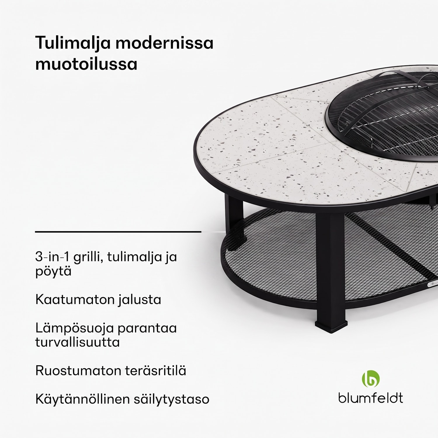 Merano Circolo L 3 in 1 -tulimalja grillitoiminnolla, käytettävissä pöytänä 122 x 87 cm Elliptinen | Valkoinen