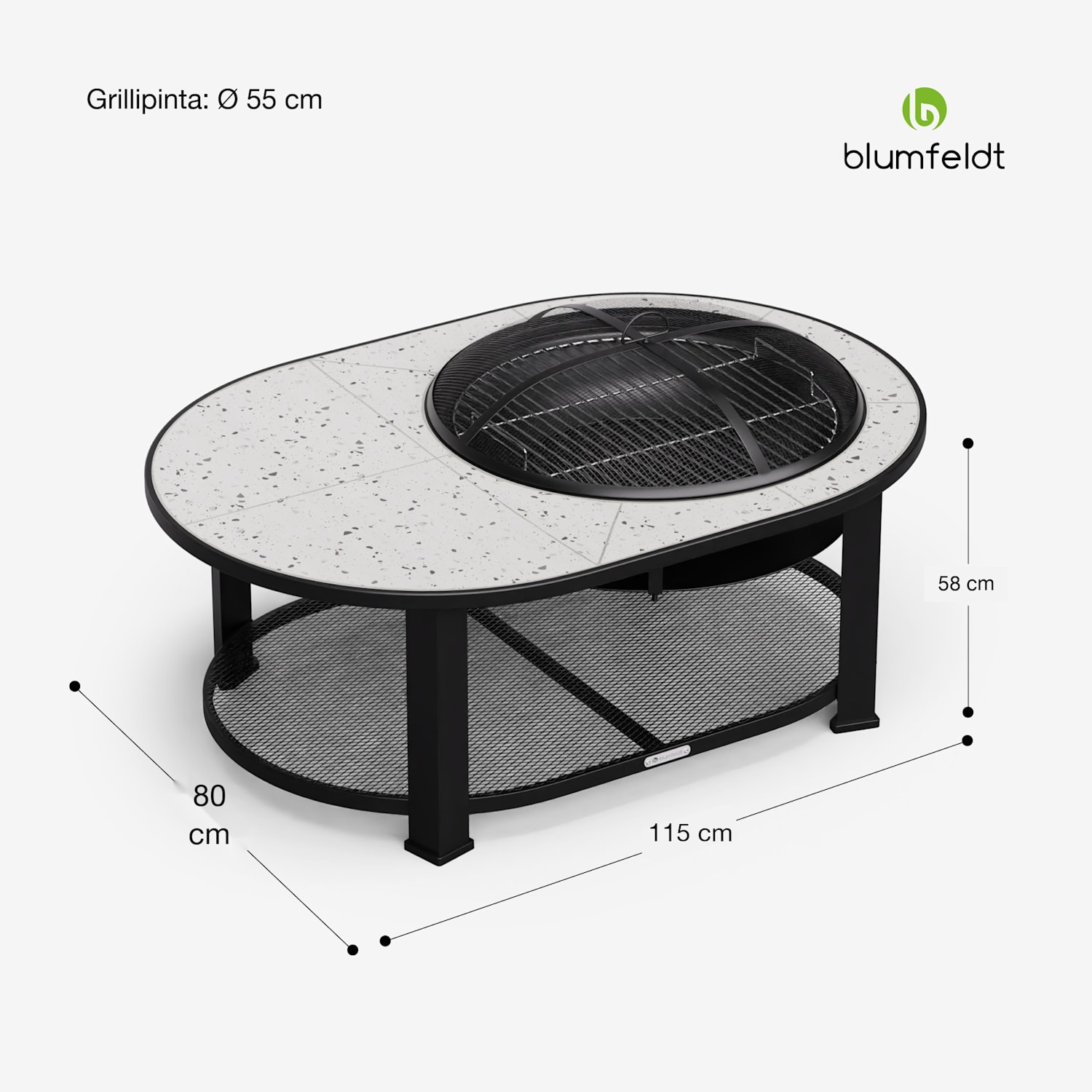 Merano Circolo L 3 in 1 -tulimalja grillitoiminnolla, käytettävissä pöytänä 122 x 87 cm Elliptinen | Valkoinen