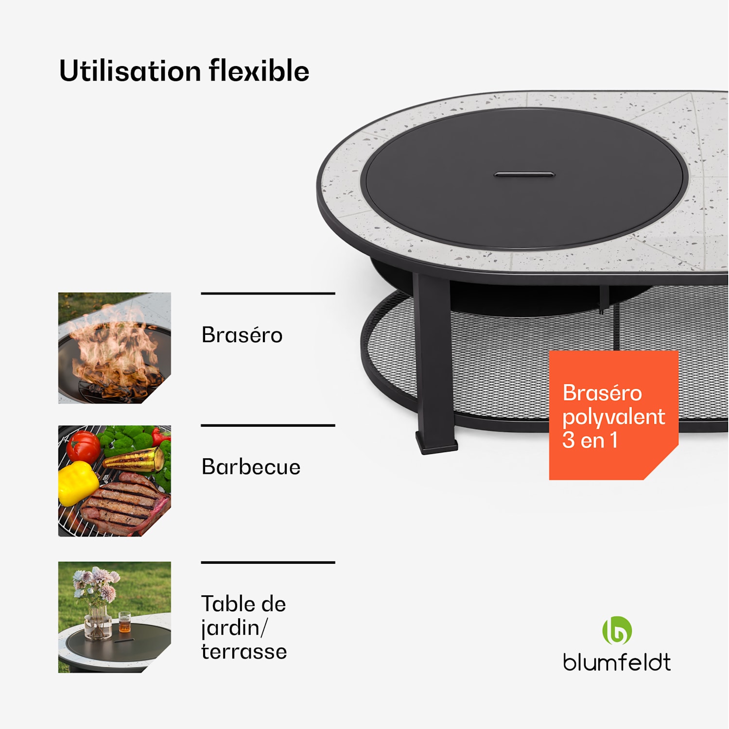 Merano Circolo L 3-in-1 vuurschaal met grillfunctie kan worden gebruikt als tafel 122 x 87 cm Elliptisch | Wit