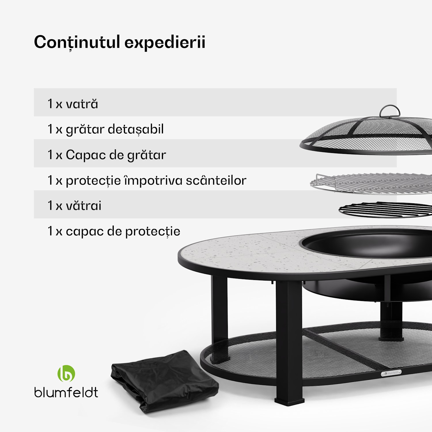 Merano Circolo L, șemineu 3 în 1, cu funcție grill, poate fi folosit ca masă Eliptic | Alb