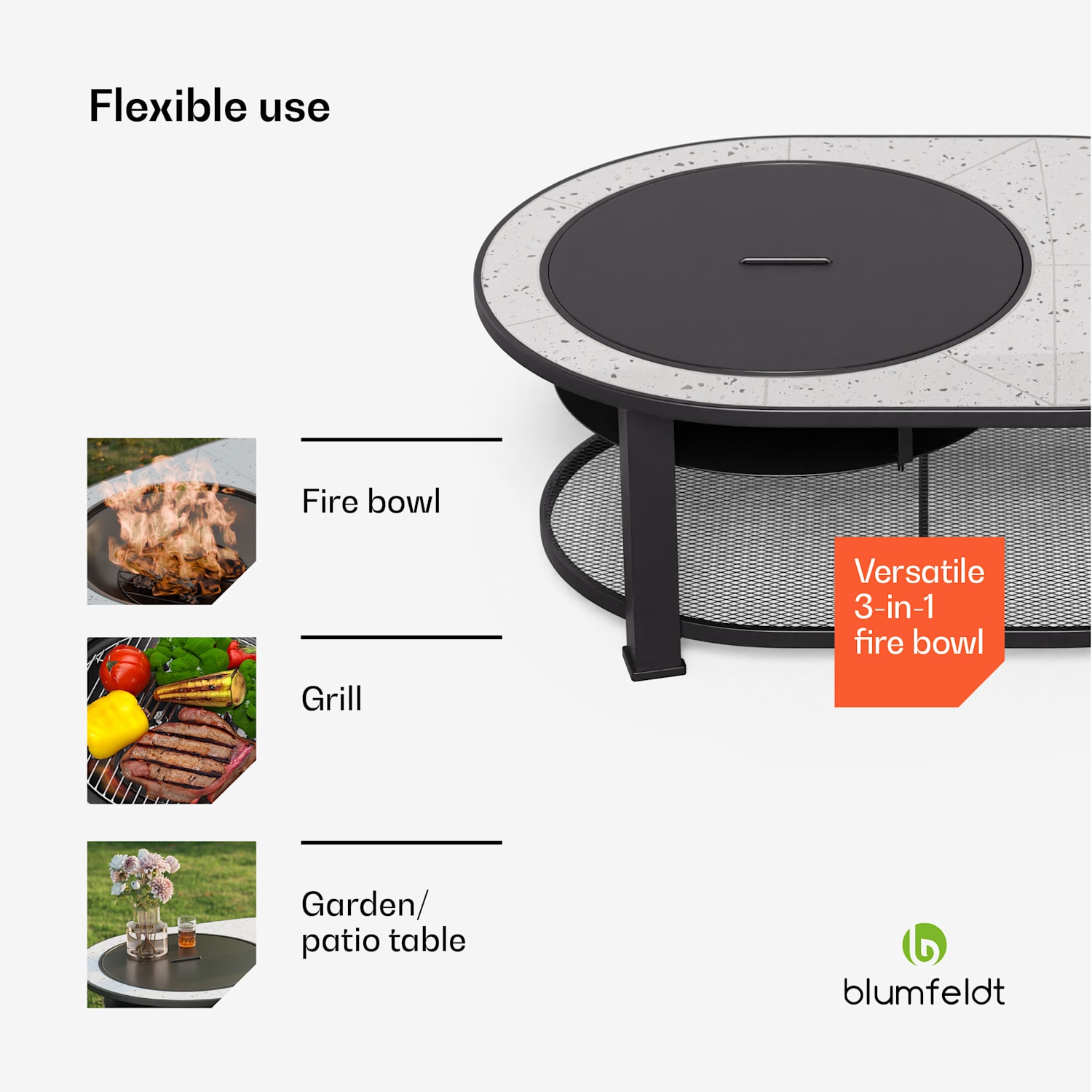 Merano Circolo L 3-in-1 vuurschaal met grillfunctie kan worden gebruikt als tafel 122 x 87 cm Elliptisch | Wit