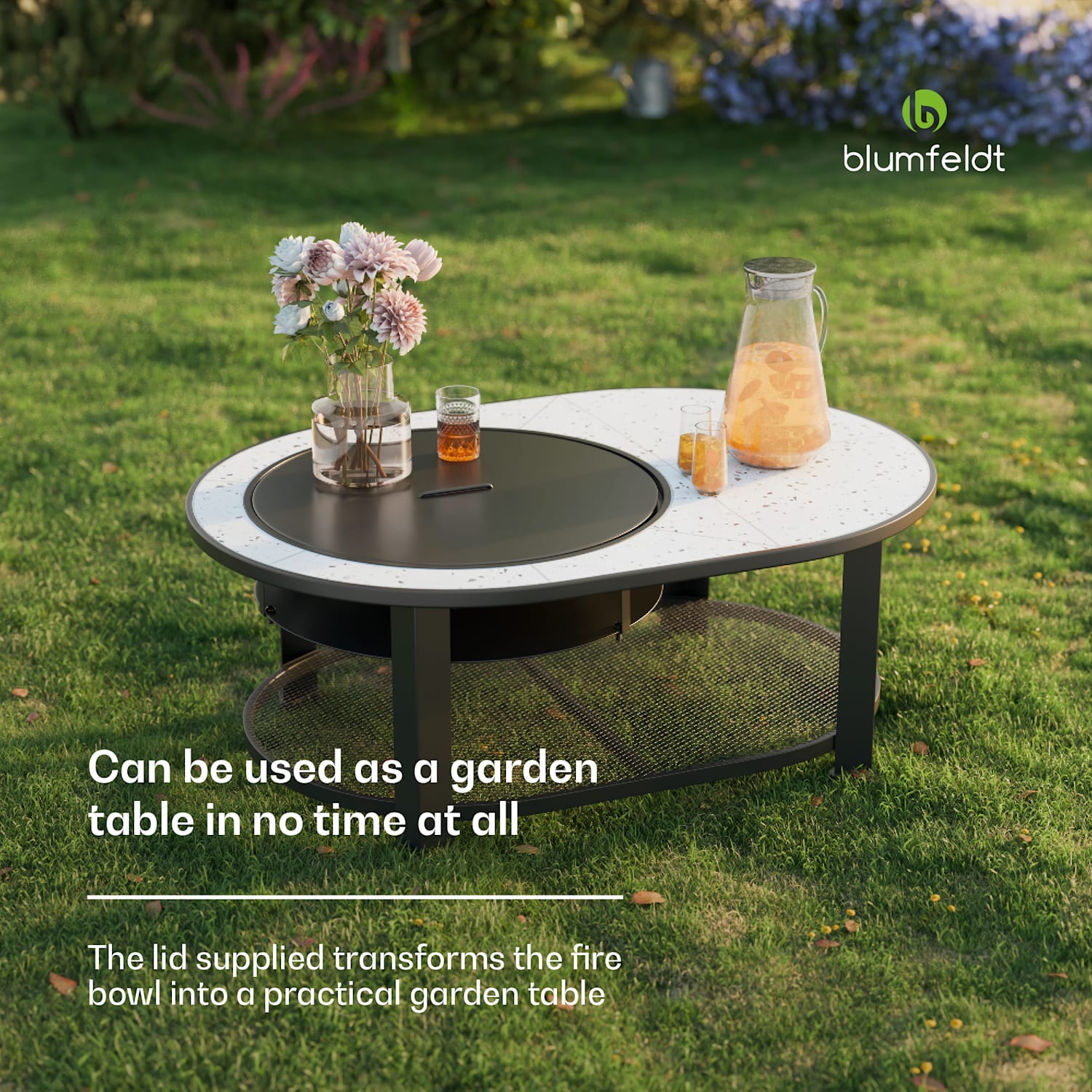 Merano Circolo L 3-in-1 vuurschaal met grillfunctie kan worden gebruikt als tafel 122 x 87 cm Elliptisch | Wit