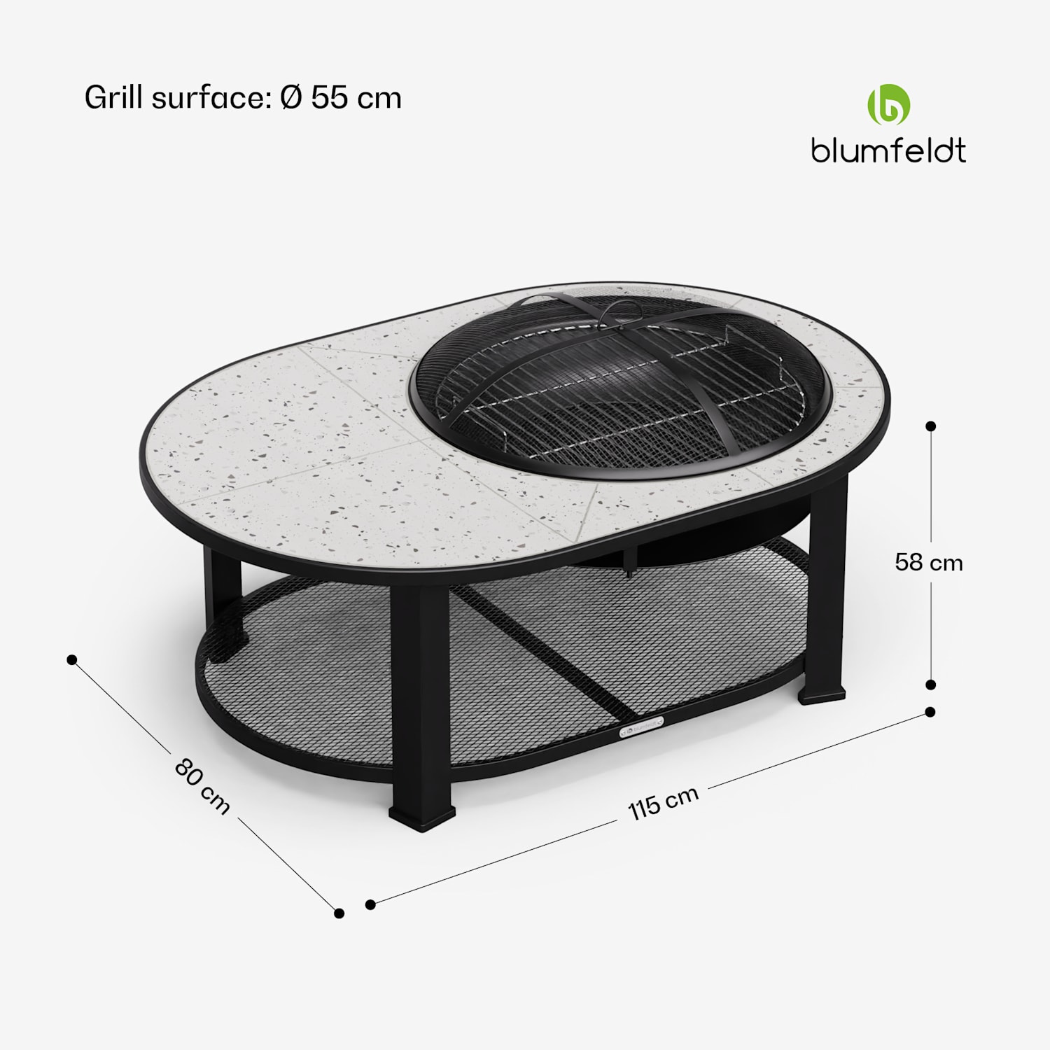Merano Circolo L 3-in-1 vuurschaal met grillfunctie kan worden gebruikt als tafel 122 x 87 cm Elliptisch | Wit