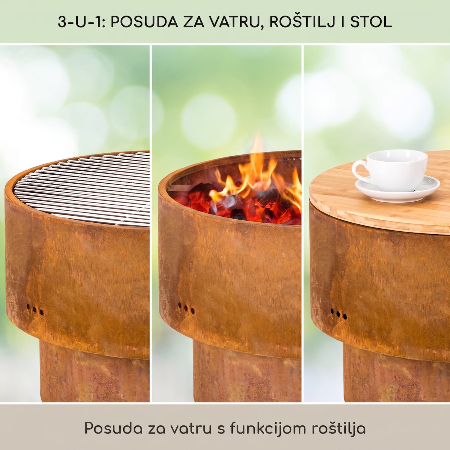Pompeii Rust, kamin i roštilj, Ø 60cm, čelik Hrđa