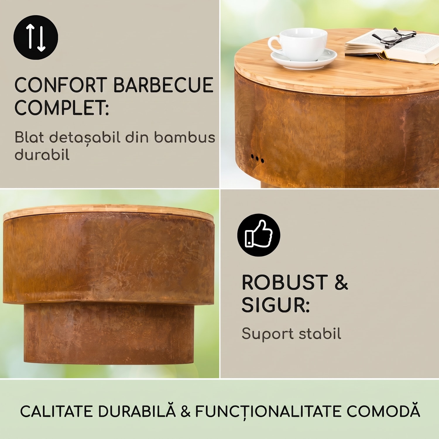 Pompeii Rust, șemineu și grătar, Ø 60 cm, oțel Rugină