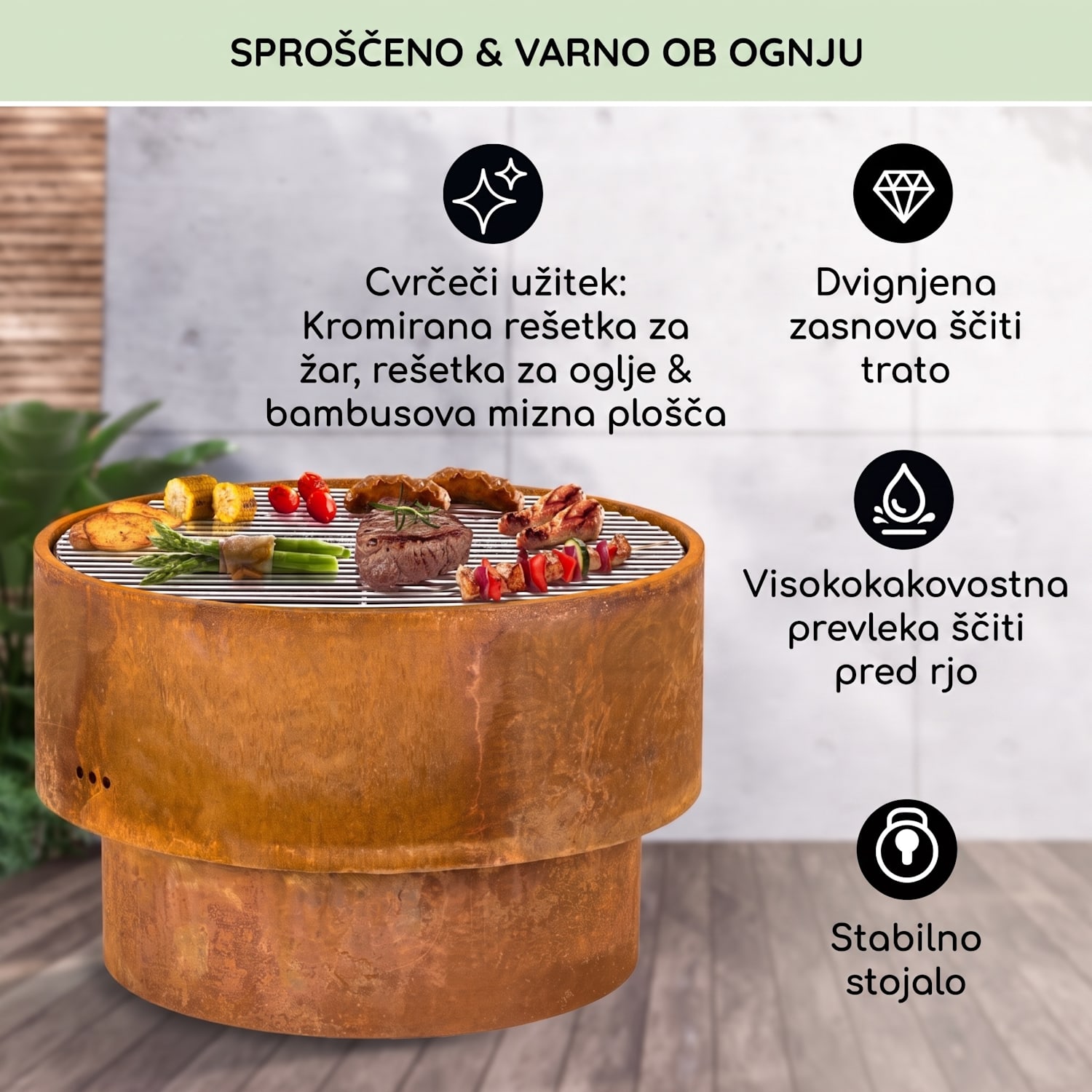 Pompeii Rust, ognjišče in žar, Ø 60 cm, jeklo Rjasta