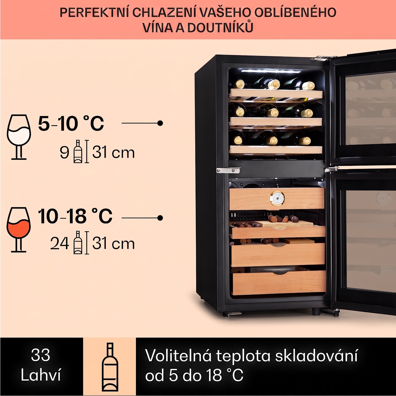 El Dorado 89, humidor a vinotéka, 89 l, LED, dotykový displej 89 litrů | Černá